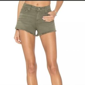 7 FOR ALL MANKIND Womens Green Raw-hem Shorts Size 27